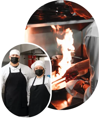 Two corporate event chefs | A corporate chef cooking food.